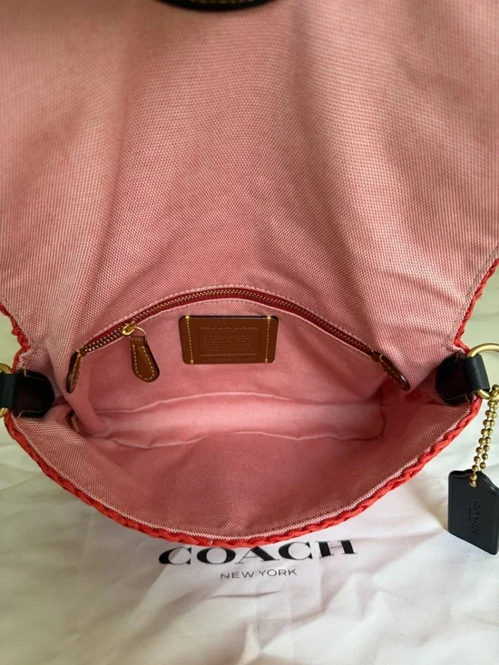Coach Straw Soft Tabby Shoulder Crossbody Bag Red Orange Black Brass Woven CA032 - Picture 12 of 16